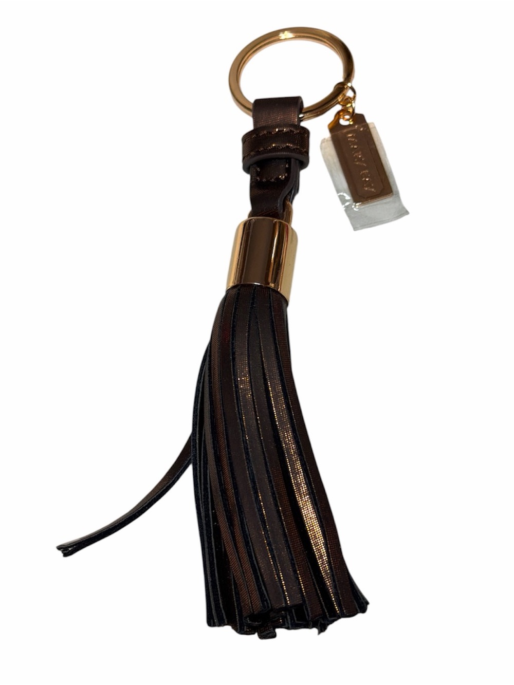 Mary Kay Leather Tassel Keychain with Gold Ring - Brown
